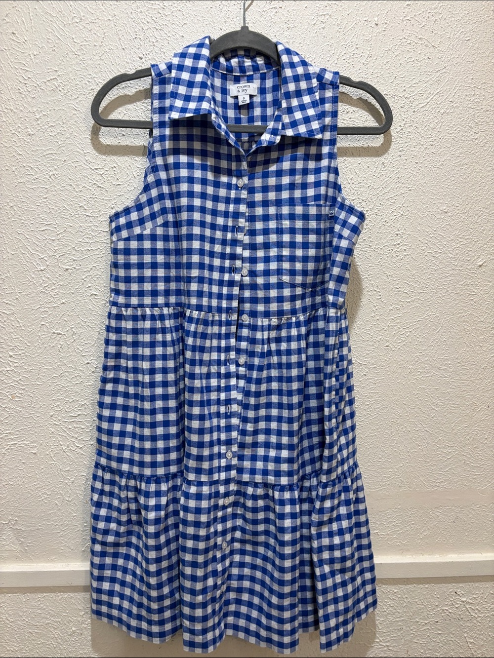 crown & ivy Blue and White Gingham Sleeveless Dress